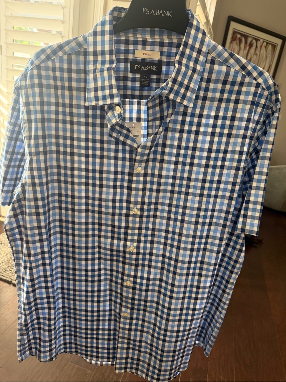 NWT Jos. A. Bank Blue and White Gingham Short-Sleeve Button-Down Shirt